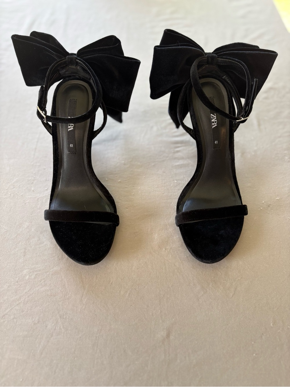 ZARA Black Velvet Bow Ankle-Strap Heels